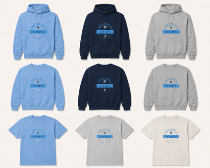 Rams Basketball hoodies, crewneck sweatshirts, and Comfort Colors T-shirts