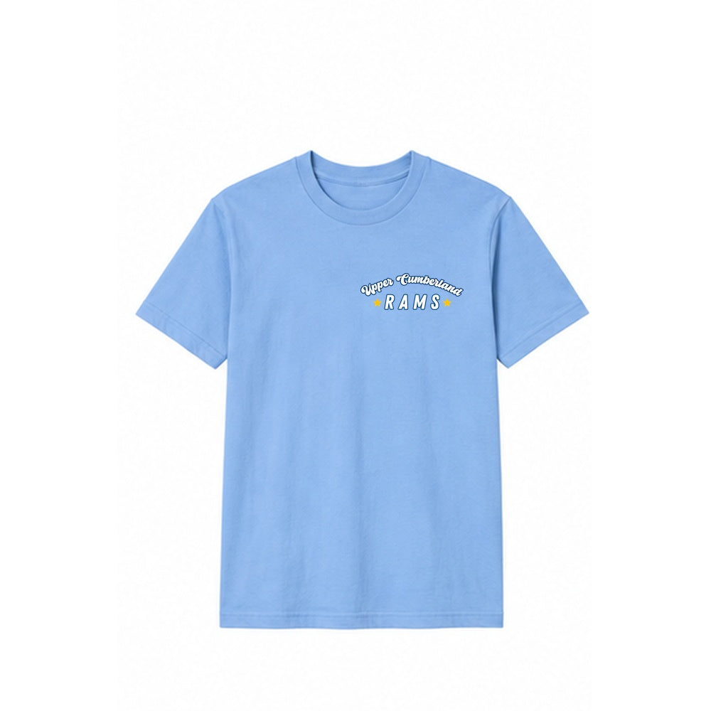Rams Kids adult T-shirt front in carolina blue