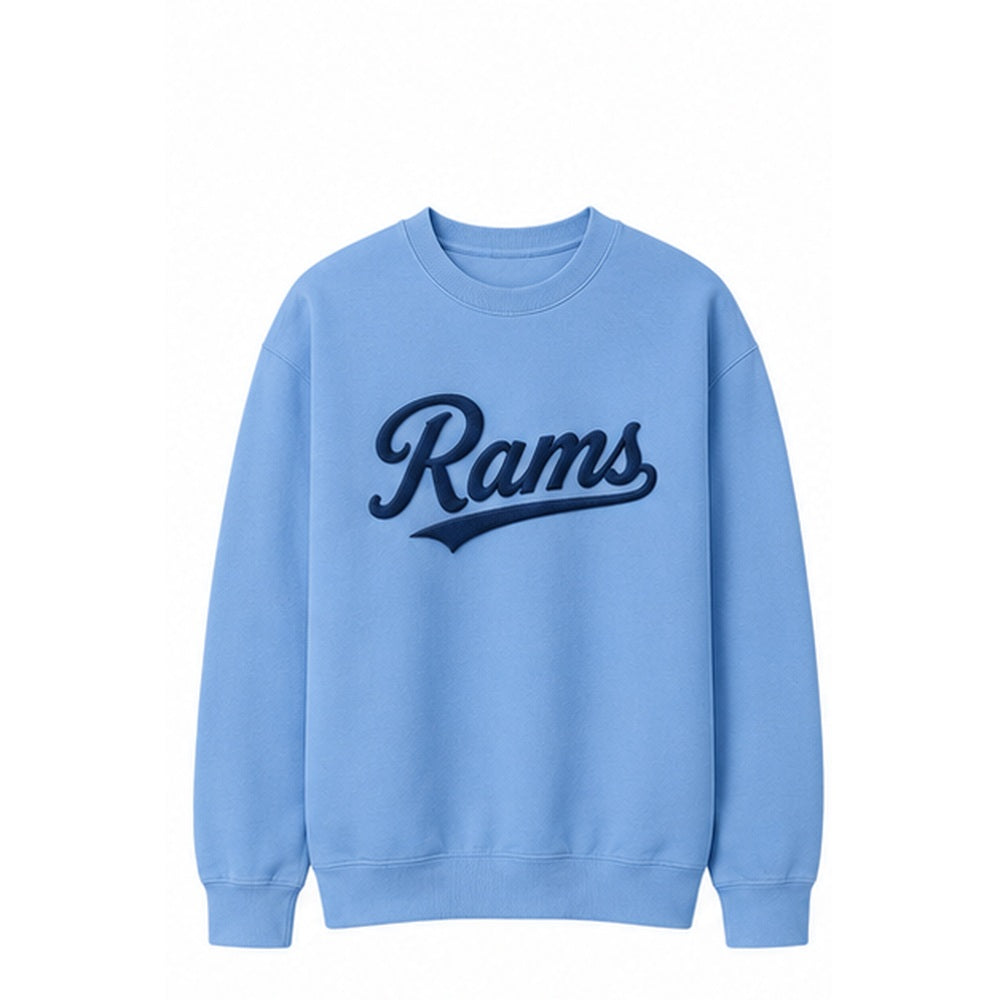 Rams Retro embroidered sweatshirt in carolina blue with navy stitching